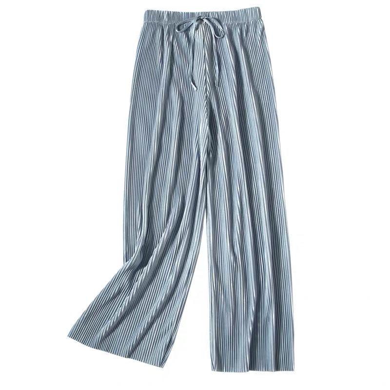 2025 Spring Summer Women's Ice Silk Chiffon Pleated Wide-Leg Loose Casual Long Pants