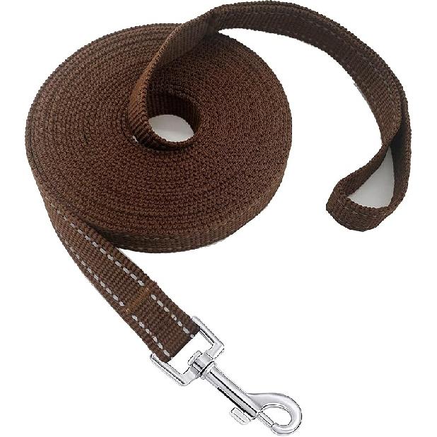 Nylon Training Dog Leash for Small Medium Large Dogs, 15ft 20ft 30ft 50ft Long Puppy Lead for Obedience Recall Training, Camping (20ft, Black)