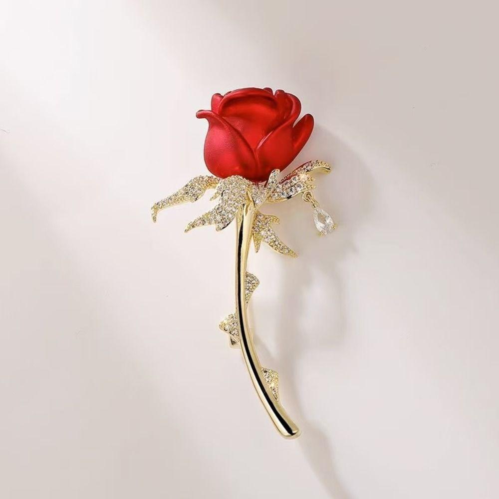 Floral Brooches Rose Brooch Pin Rose Brooch Pin Red Cubic Zirconia Floral Brooches  Womens Suit