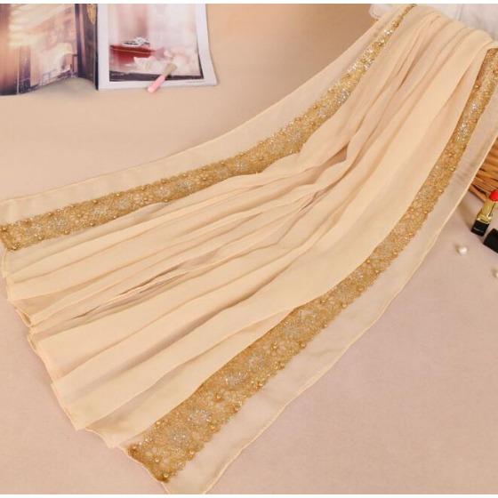 180*85cm women's lace chiffon silk gold beads scarf glitter floral plain hijab muslim pearl nice 9 color scarves/shawls