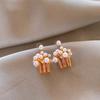 18k Electroplated Exquisite Zircon Flower Basket Pearl Stud Earrings Niche Earrings Simple Earrings Women