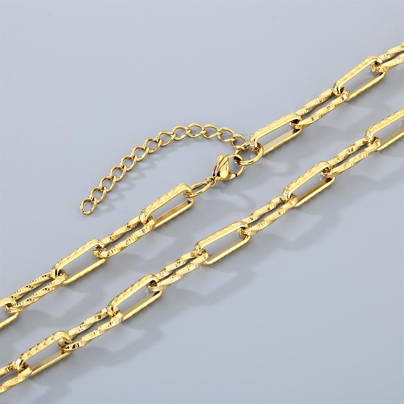 KALEN Gold Color Textured Paperclip Stainless Steel Bracelet for Men Hip Hop Necklace Women‘s Sets Waterproof Jewelry Gift