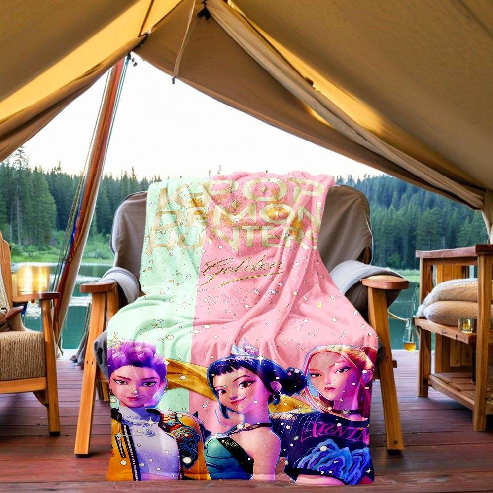 

K-POP Demon Hunters Golden Edition Poster Blanket Lightweight Flannel Throw Blanket for Sofa, Bed, Travel, Camping, Livingroom, Office, Cou 130x150cm