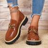 Vintage Metal Chain Platform Low-top Shoes 2025 Autumn New Muffin Plus Size British Style Small Leather Shoes for Women