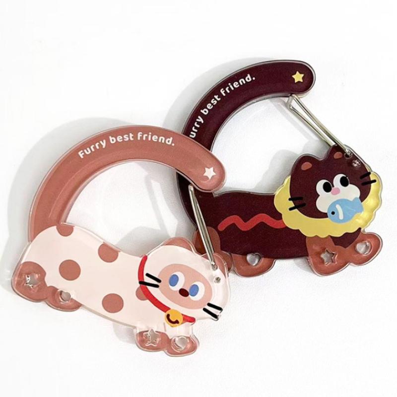 1Pcs Cartoon Cat Carabiner Acrylic Shaped Bag Keychain Cute Animal Backpack Charm Girls Aesthetic Climbing Hook Accessory