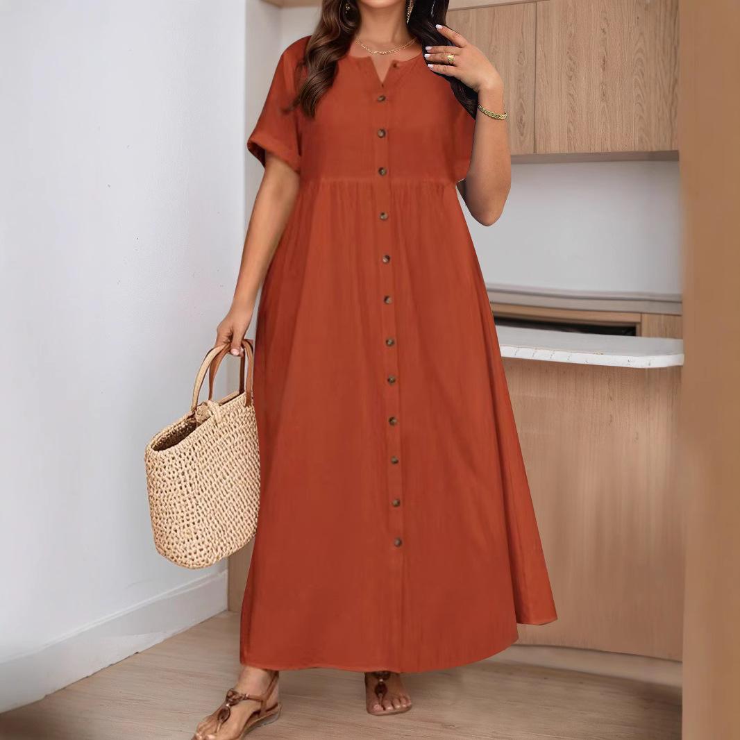 

QICED Элегантное весенне-летнее платье больших размеров однотонное свободного кроя с высокой талией из хлопка и льна XXXL оранжевый