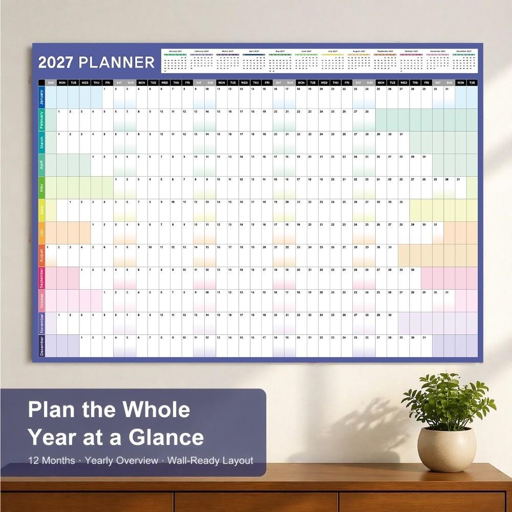 Layout Multicolore Planner Annuale 2027 Calendario Cartaceo Foglio Pianificatore Pianificazione Ufficio Domestico