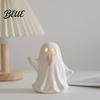 Gift for Halloween Party Light Up Ceramic Ghost Figurines Decor Cute White Statue Decorative Sculpture with Pink Tongue LED Night Home Table Office