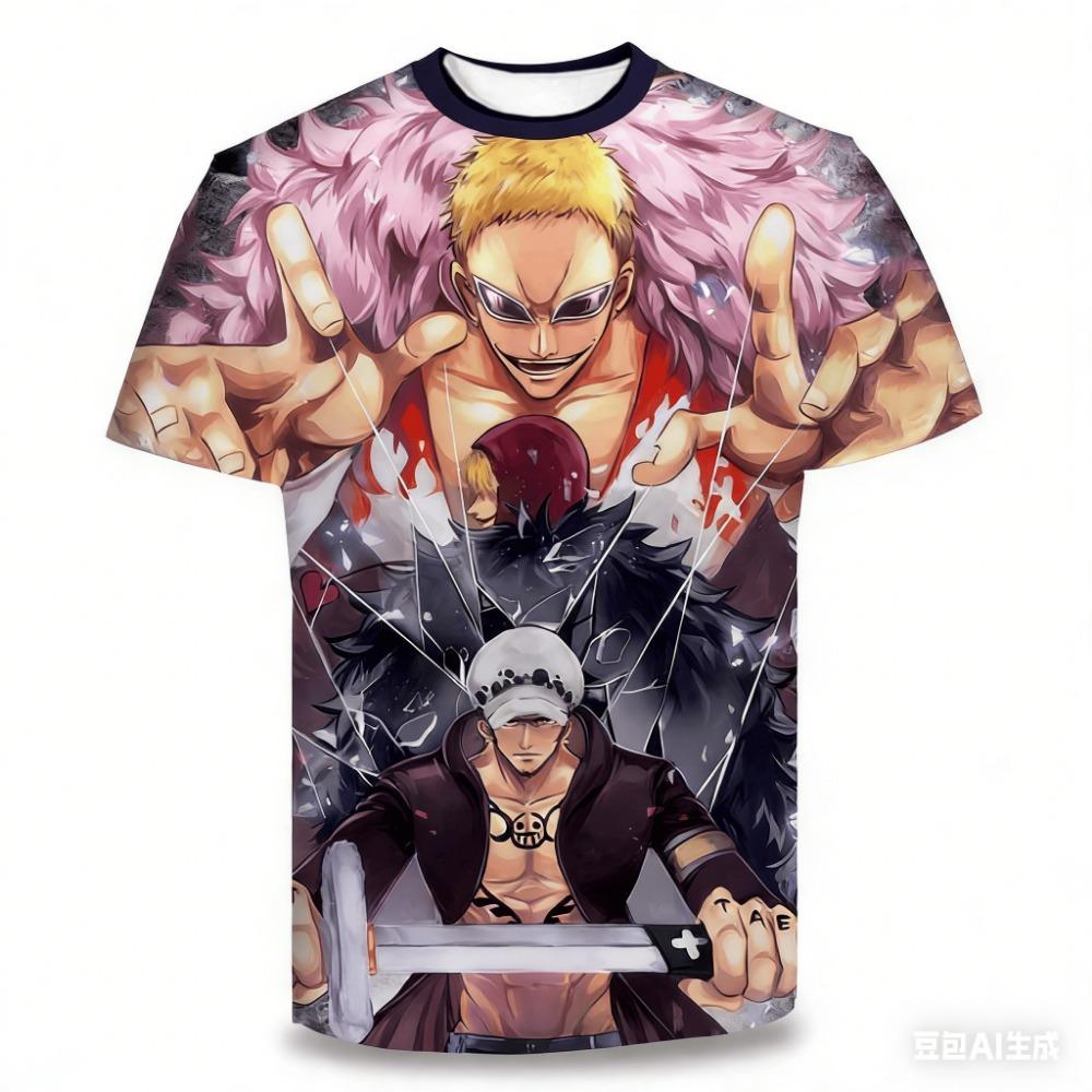 Załoga Słomkowego Kapelusza zbiera się! T-shirt z trójwymiarowym nadrukiem na całej powierzchni z wieloma postaciami - Oddychający i spersonalizowany top z gadżetami anime