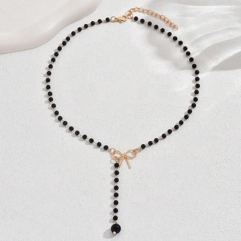New Imitation Pearl Tassel Necklace for Women Black White Color Beads Choker Necklace Gift for Friend Wholesale Dropshipping