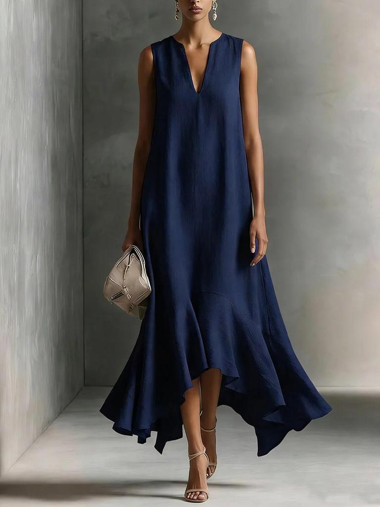 2026 Stylish Deep V-Neck Sleeveless Dress with Irregular Hem for a Slimming Look