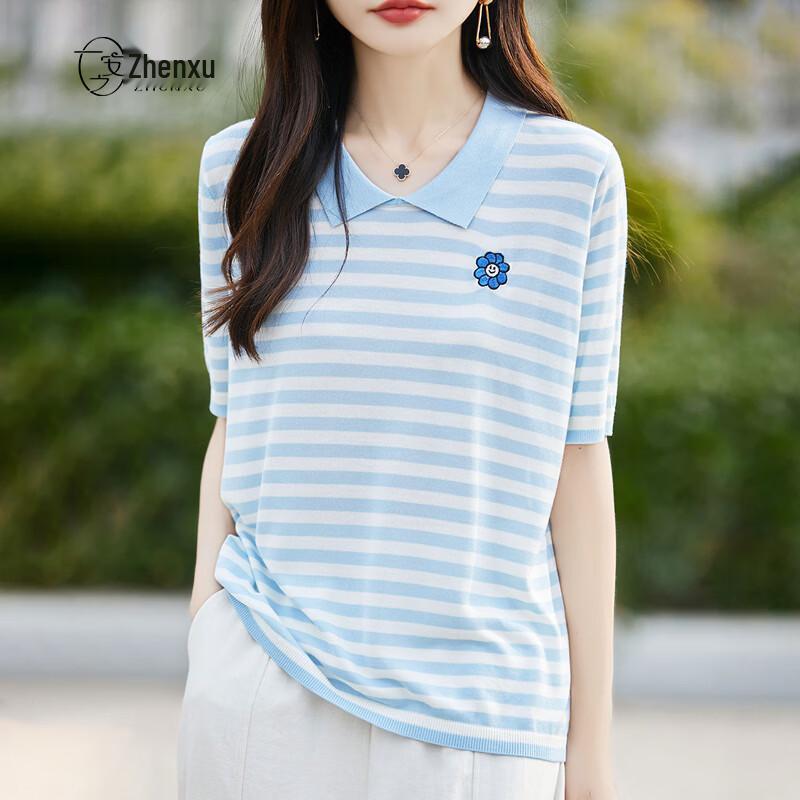 

Women s Tencel Embroidered Lapel T-Shirt L