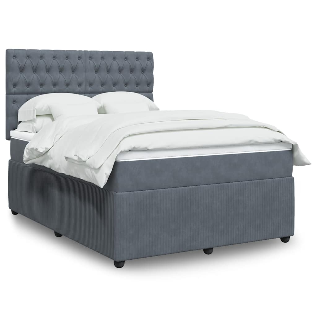 Vidaxl Letto Continentale Con Materasso, Grigio Scuro, 140X200Cm Velluto