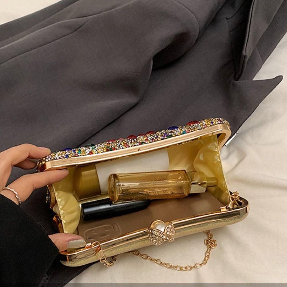 Shiny Evening Banquet Bag Crystal Sequin Bling Colorful Rhinestone Shoulder Bag Clutch Bag Pearl Chain Crossbody Bag Wedding