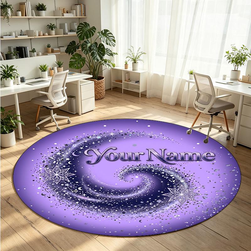 Space Celestial (103) Theme Round Crystal Velvet Rug Custom Name Text Personalized Floor Mat Home Decor Non Slip Crystal Carpet