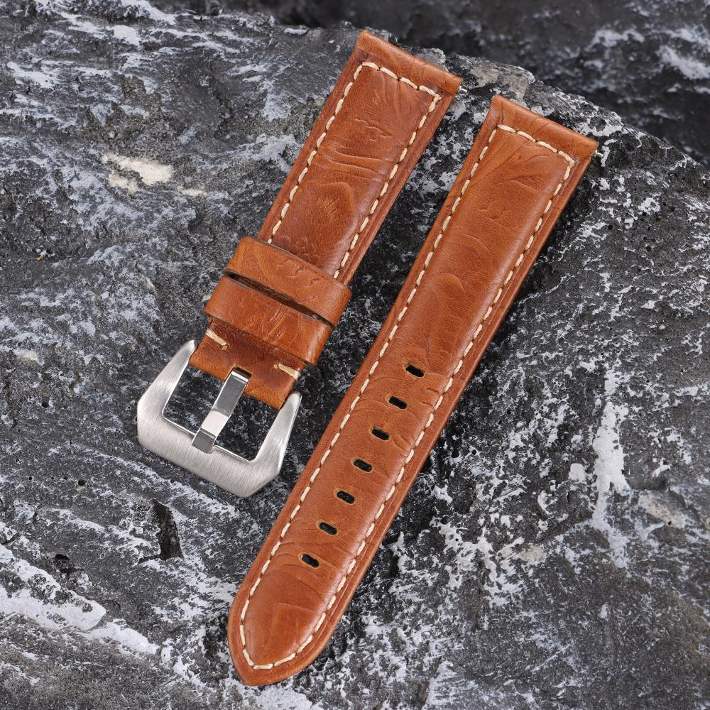 Handgefertigte Rindsleder-Uhrenarmbänder 20mm 22mm 24mm 26mm Vintage Crazy Horse Leder-Uhrenarmband für Panerai für Omega Schnitzerei Armband