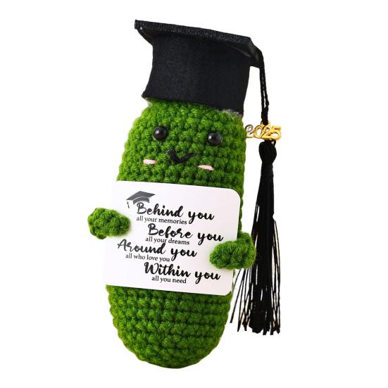 2025 Graduation Crochet Doll Handmade Pickle Vegetables with Graduation Cap Positive Crocheted Animals Keepsake Grad Gifts for Him Her