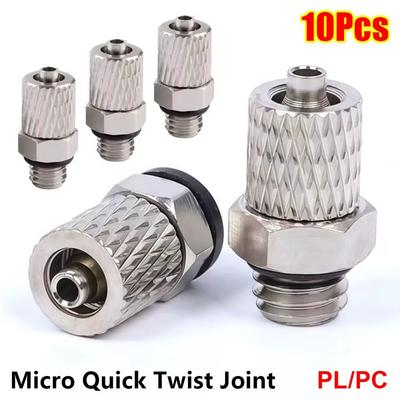10Pcs Male Thread Micro Quick Twist Joint 3mm 4mm 6mm OD PL/PC Air Tube Connector Brass M3 M4 M5 M6 Quick Fitting Fast Joint