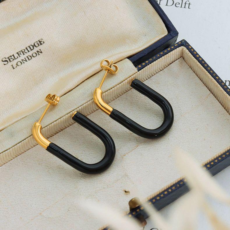 Retro U-Shaped Geometric Enamel Earrings - Non-fading 18K Gold Titanium Steel