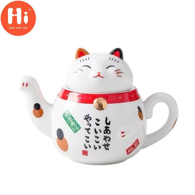 Hi Cute Japanese Lucky Cat porcelánová čajová sada Kreativní Maneki Neko keramická konvice na čaj se sítkem Kancelářský hrnek na čajovou konvici na vodu