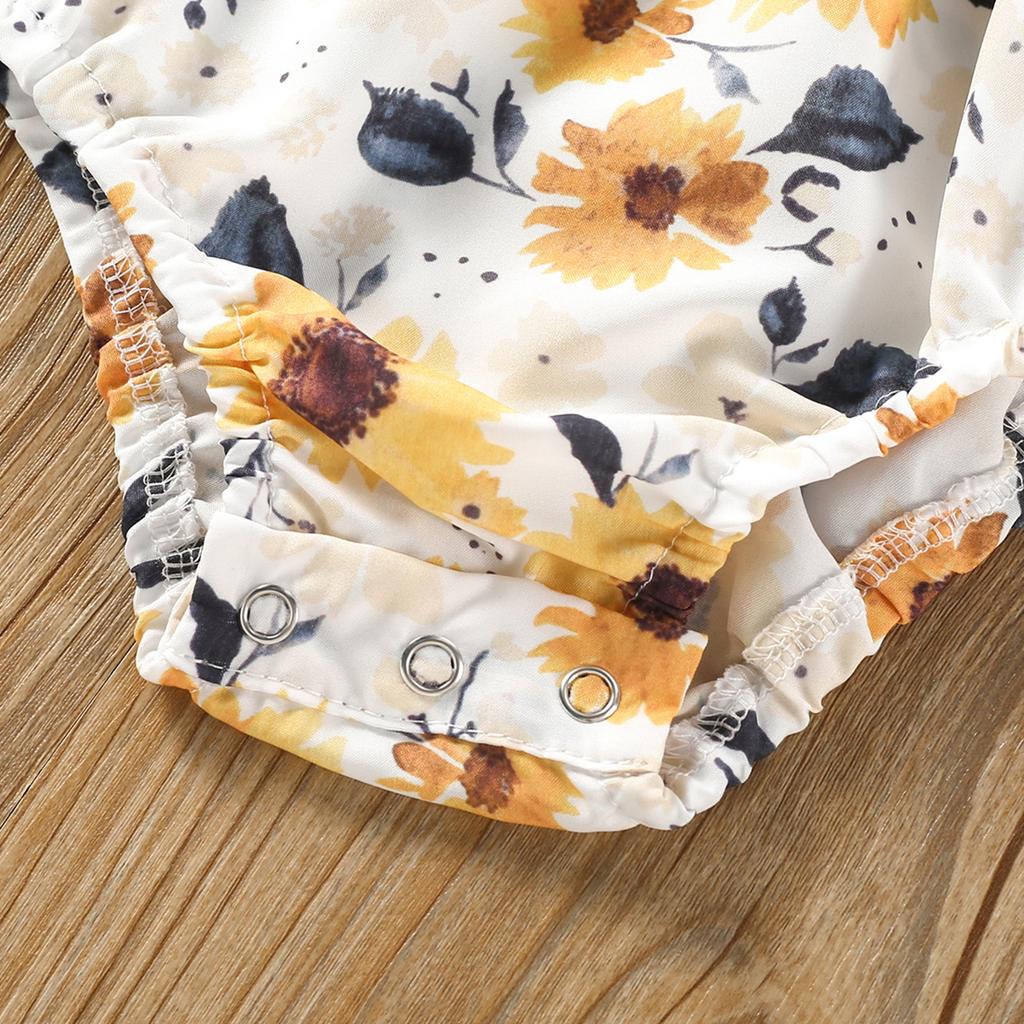 Infant Baby Girls 2 Pieces Outfits, Floral Print Boat-Neck Off-Shoulder Short Sleeve Rompers + Flare Pants Set