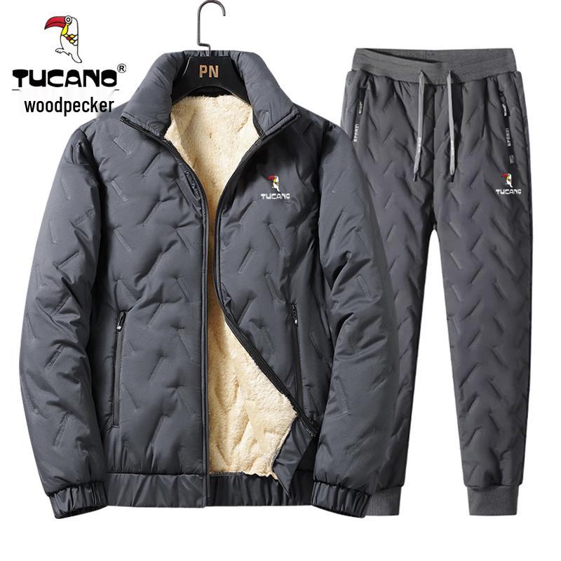 Woodpecker Men's Thickened Lamb Wool Suit: Autumn/Winter Plus Velvet Warm Jacket & Casual Long Pants