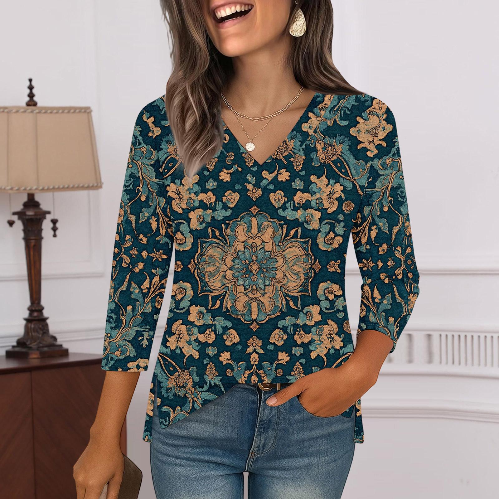 

Рубашки с рукавом 3/4 для женщин, футболки с принтом, блузки, повседневные базовые топы больших размеров, пуловеры XL