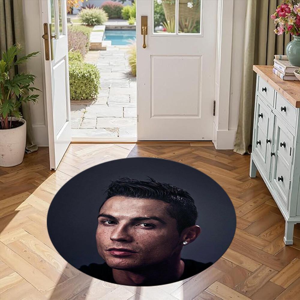 Cristiano Ronaldo Round Area Rug Perfect for Outdoor Dining Room Kitchen Bedrooms Antislip Round Carpet Anime Office Decor Perfect Gift for Women Men