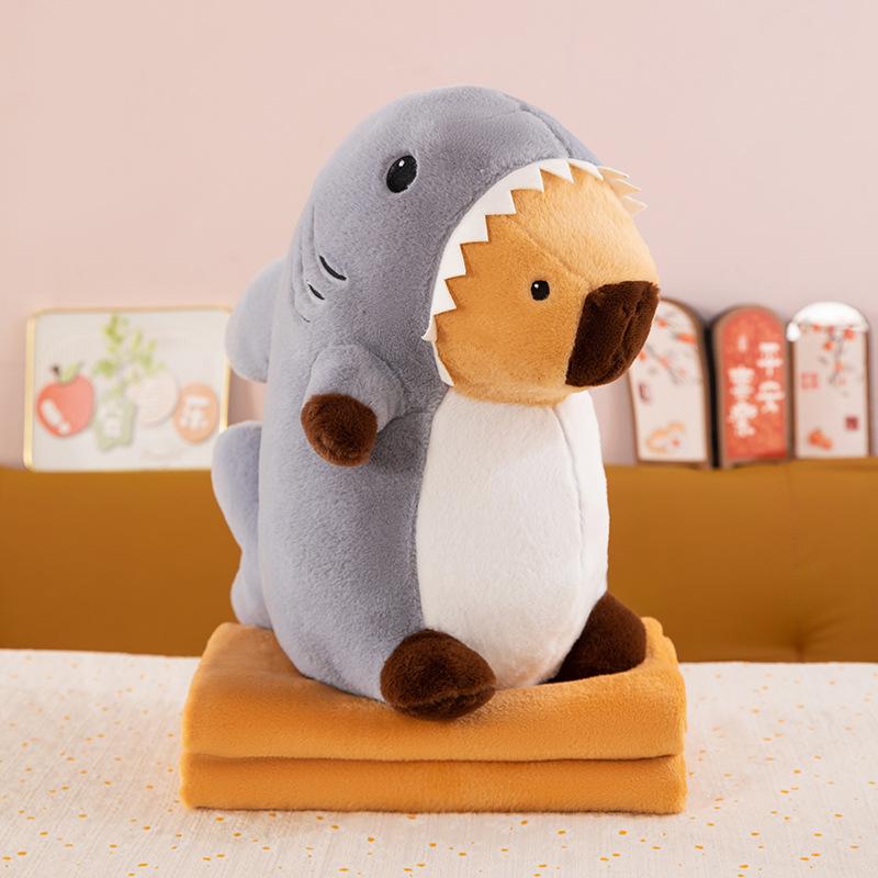 New shark turned capybara air conditioner blanket plush toy kapibara doll throw pillow