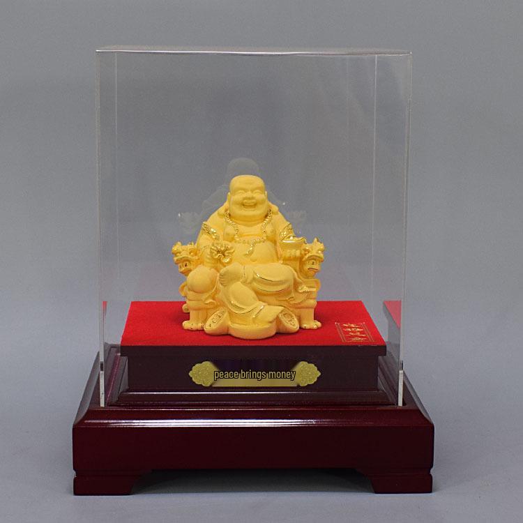Velour Sand Gold Laughing Maitreya Buddha Statue Ornament for Home and Shop Decor