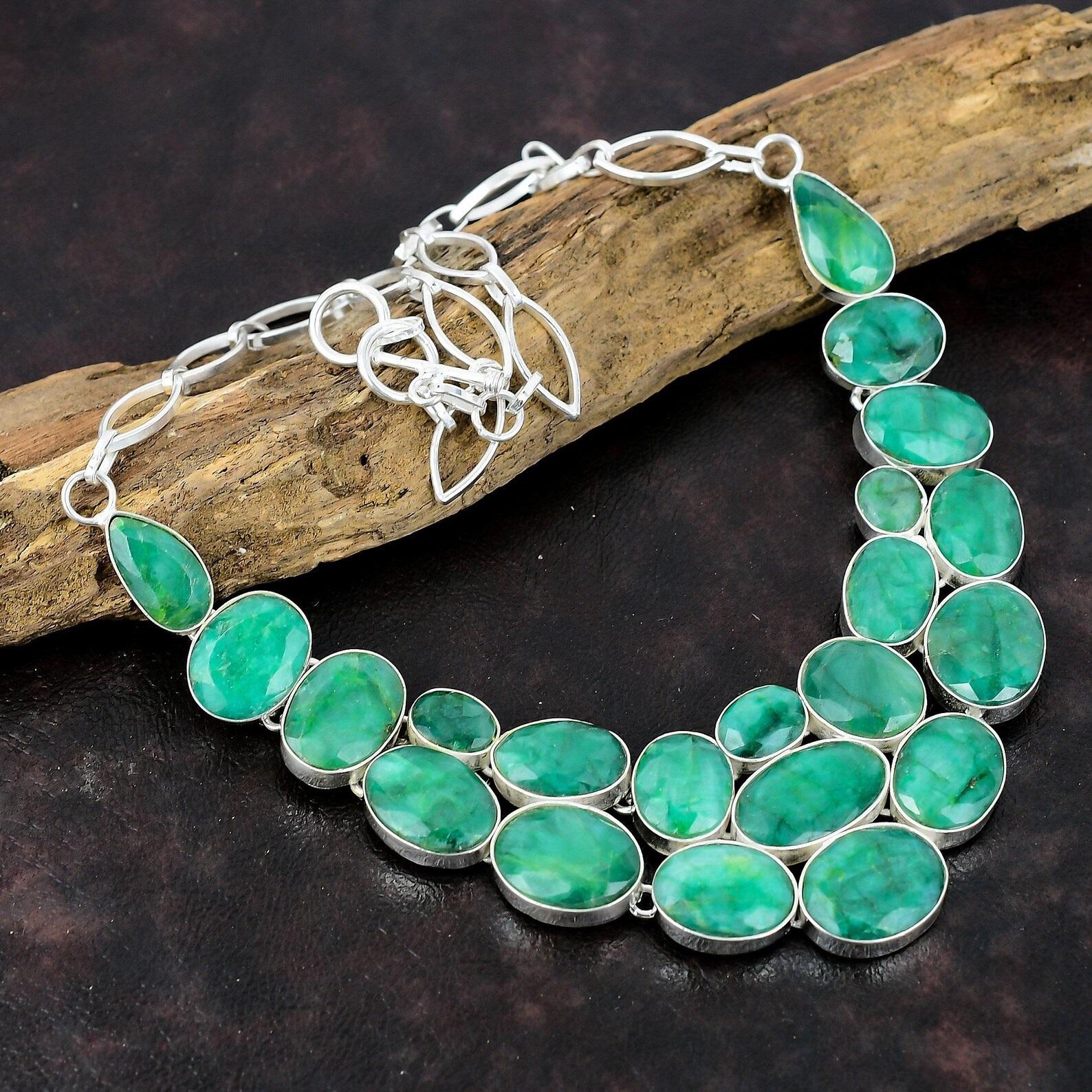 

Смарагдове намисто зі смарагдом Mine Skota ручної роботи Смарагдове намисто зі срібла 925 проби Смарагдове намисто з штампованим дорогоцінним камінням Mine Skota для подарунка 18 зелений