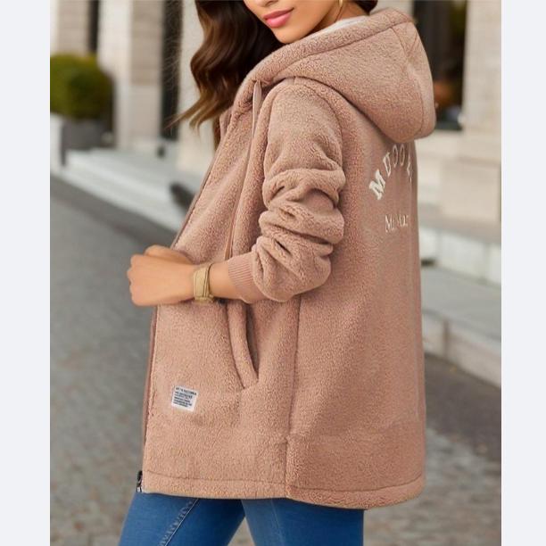 

Утолщенная флисовая подкладка, женская толстовка с капюшоном, кардиган, зимняя модная куртка из овечьей шерсти L хаки