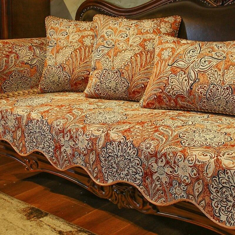 Vintage Jacquard Sofa Cushions High-grade Chenille Non-slip Soft Slipcover European Sofa Cover Wear-resistant Protective Cover