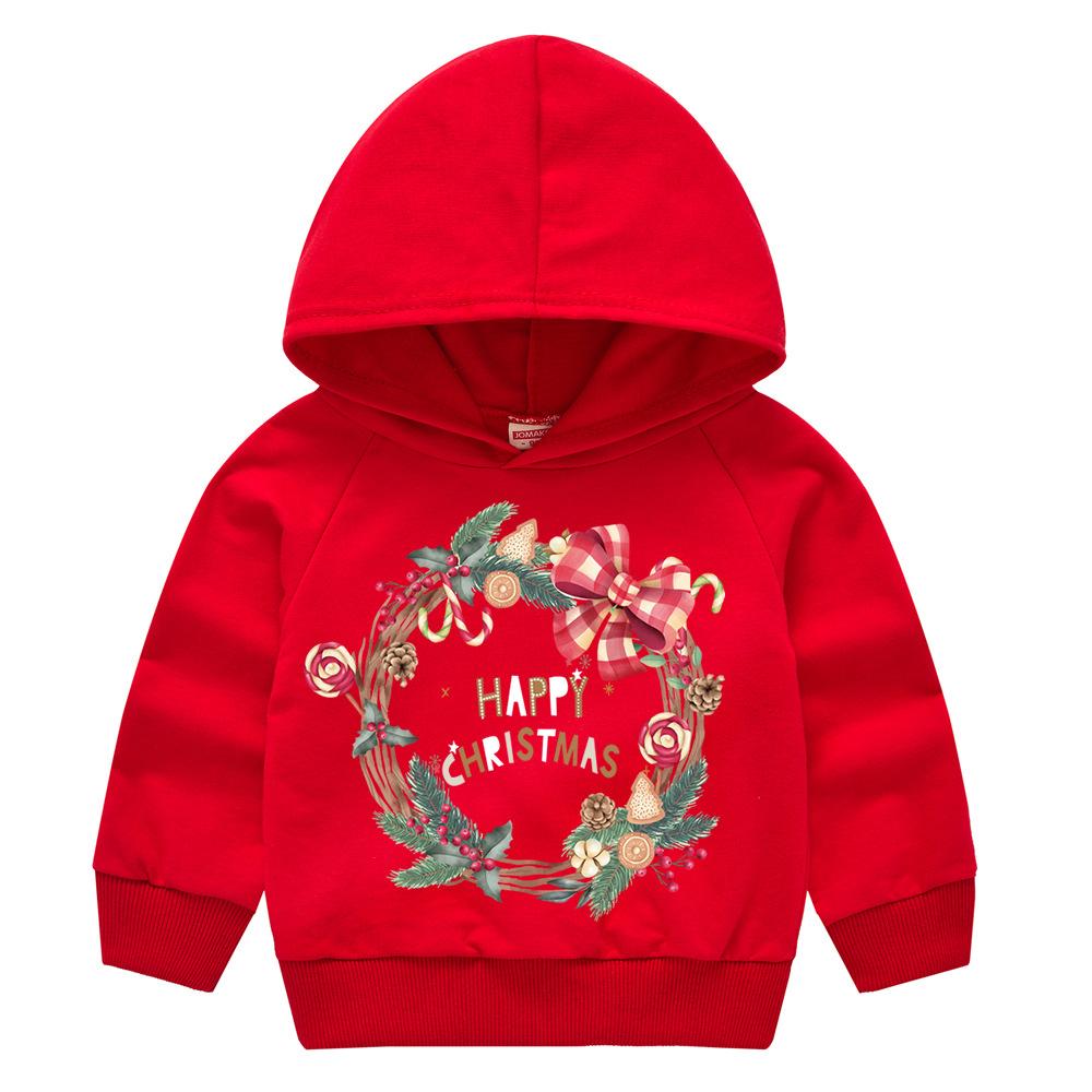 Christmas New Year Cartoon Spring and Fall Children's Printed Hooded Sweater Boys and Girls Casual Tops with Hoodie