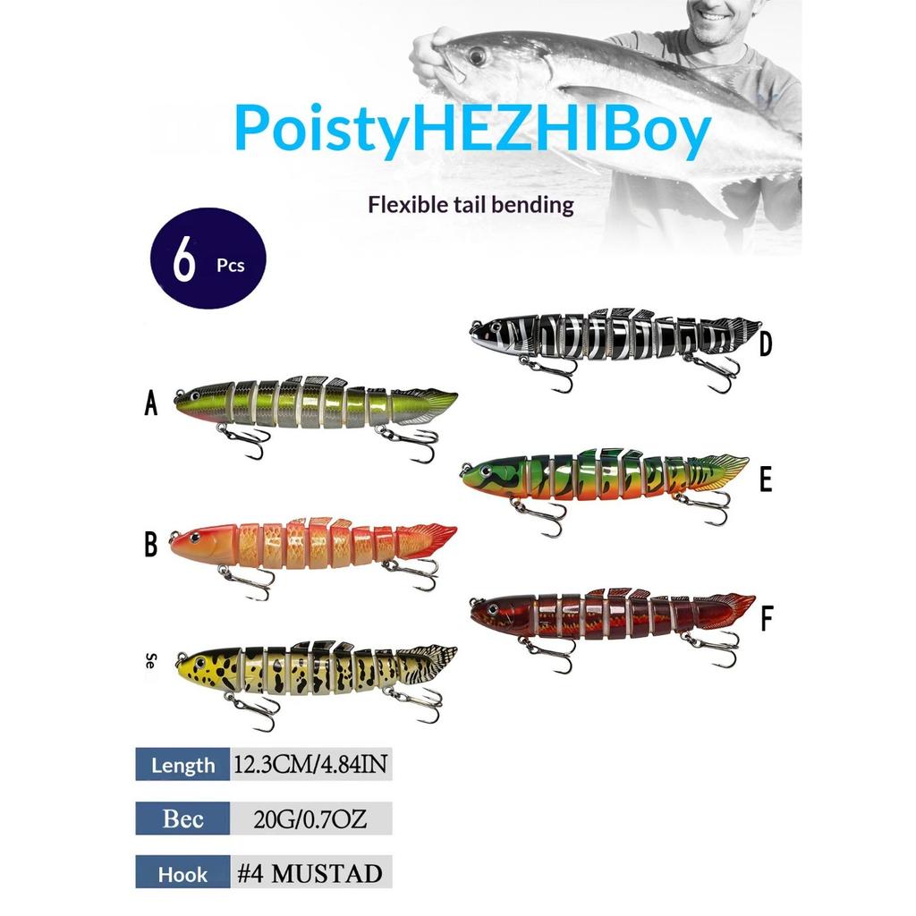 Eight-section bionic pike lure with realistic swimming action. Sharp hooks for solid hooksets, ideal for catching aggressive freshwater predators.