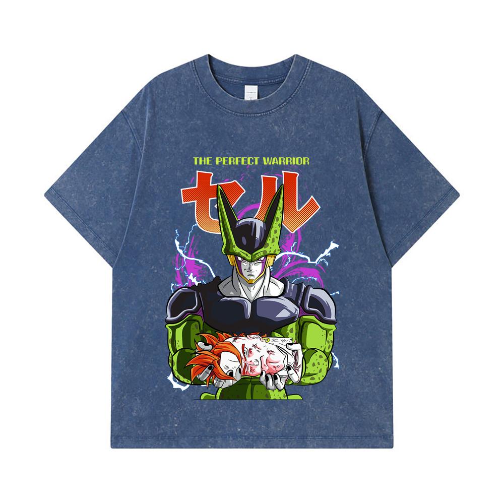 275 GSM Washed T-shirts 100% Cotton Dragon Ball V46 Perfect Cell Print Unisex Heavy Cotton T Shirt