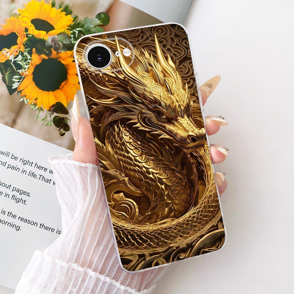 For iPhone 16e 16 Plus 16 Pro Max / SE 2025 Phone Case Chinese Dragon Cute Cat Cartoon Pattern Casing Soft Clear Silicone Cover
