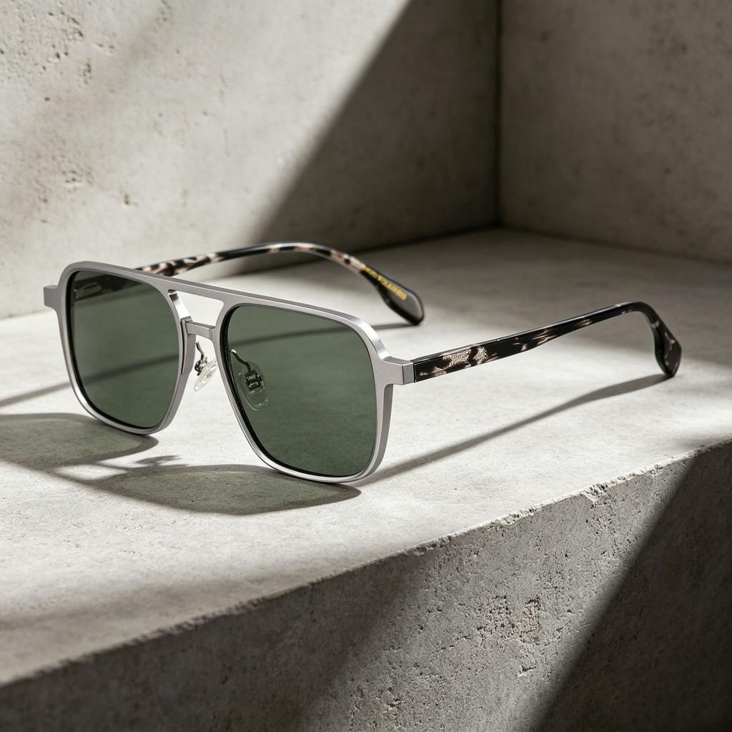 Fashion metal double beam plate sunglasses men's and women's polarized sunglasses sun protection driving glasses simple plate glasses