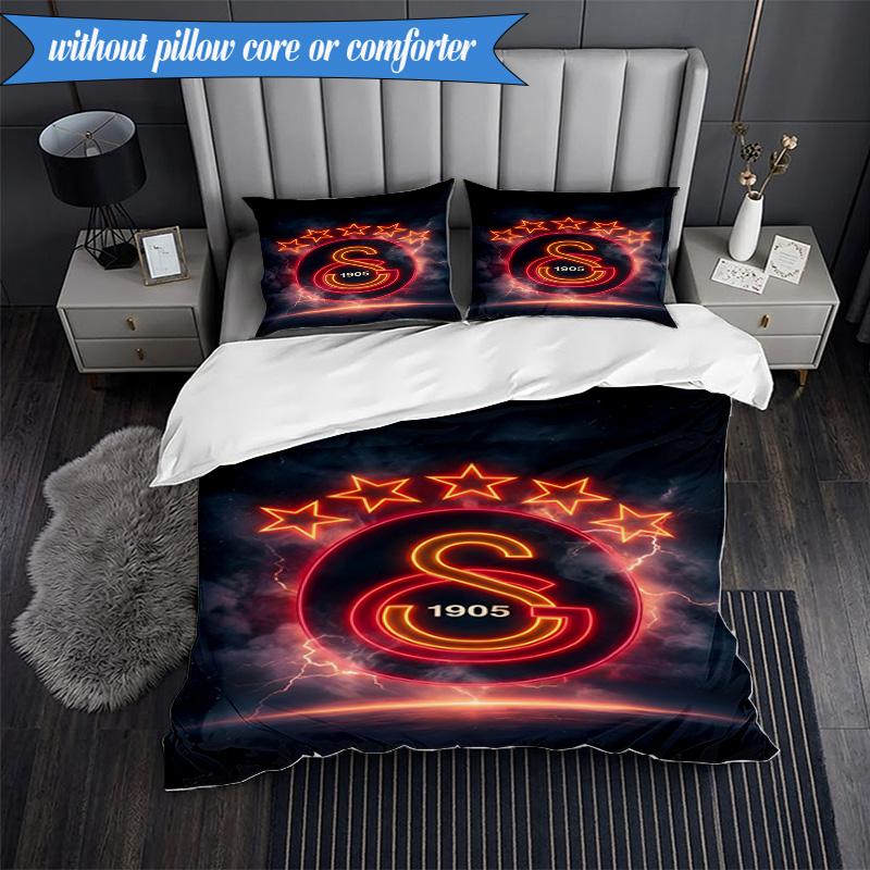 3PCS Galatasaray Football Club Crest Bedding Set 2D Printing (Includes 1 Duvet Cover + 2 Pillowcases Coreless), Bedroom decor,Fan gift