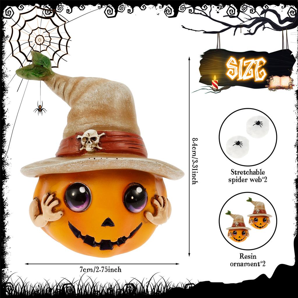 2 st Halloween Pumpa Hartsfigur Skräckhatt Spöke Hantverk Hemdekoration Pumpa Trädgårdsstaty för Hem Vardagsrum Utomhus