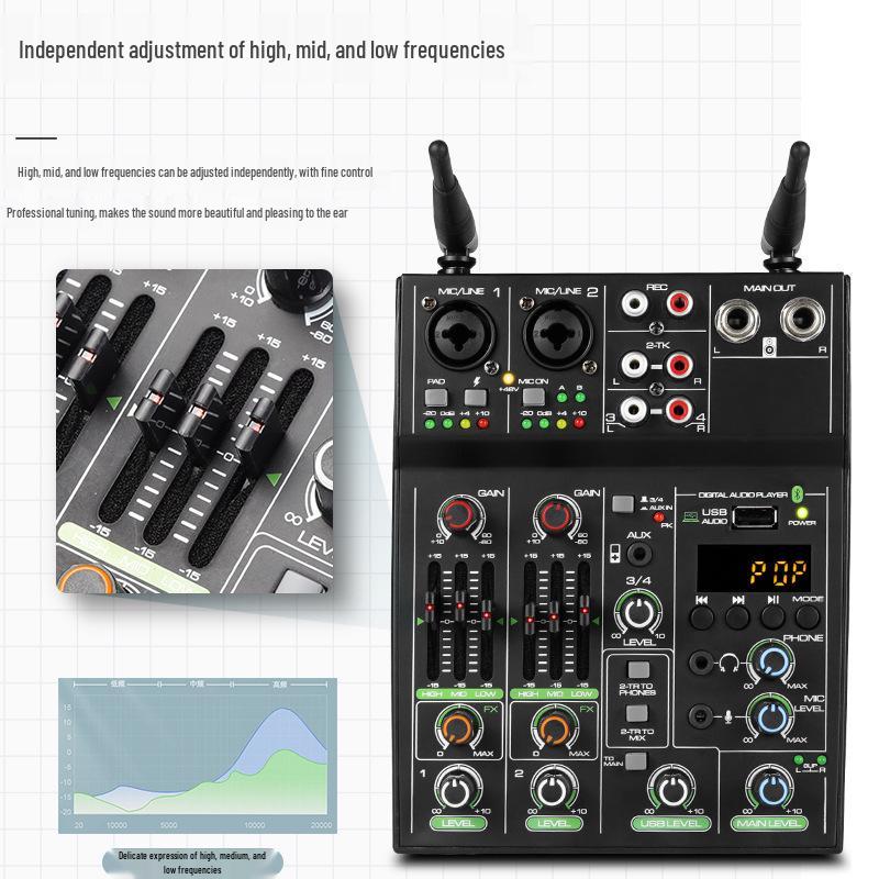 

Portable Bluetooth Sound Card & 4-Channel Mixer for Live Recording and Performance