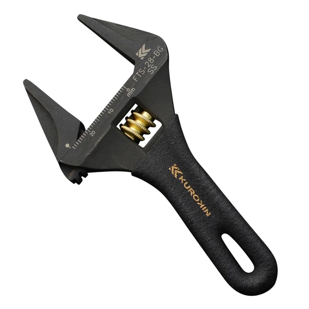 Fujiya Light Short Monkey, No Serrations, Black and Gold, Total Length 118mm, Maximum Opening 28mm, FTS-28-BG