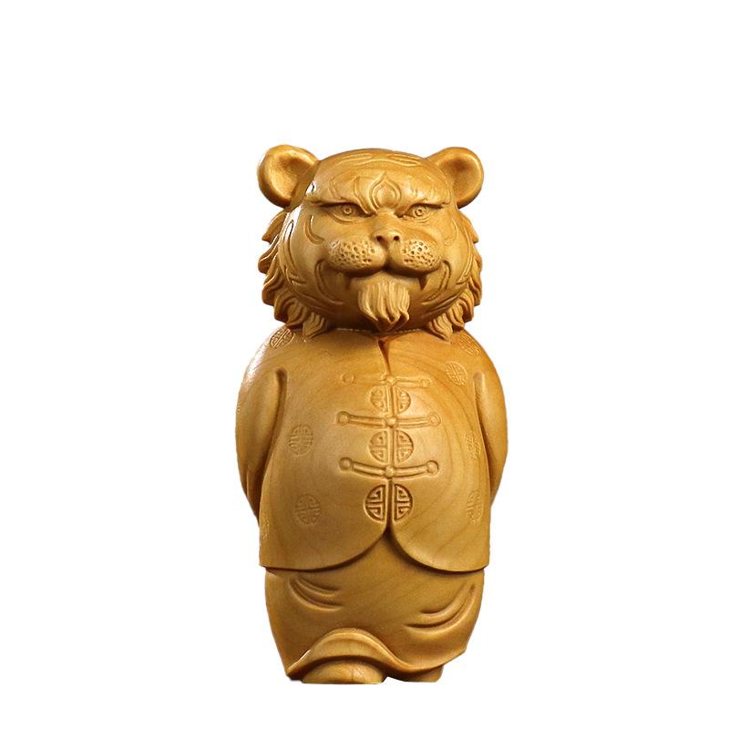 Rzeźba w drewnie Tygrys Figurka zwierzęca bogatego człowieka Kreatywne urocze dekoracje Rzeźba w drewnie litym Dekoracje do domu, pokoju, biura
