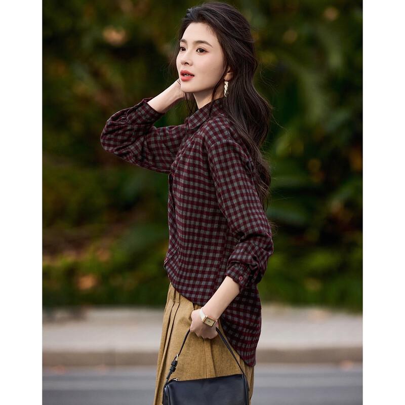 Demana Retro Plaid Lapel Shirt for Women