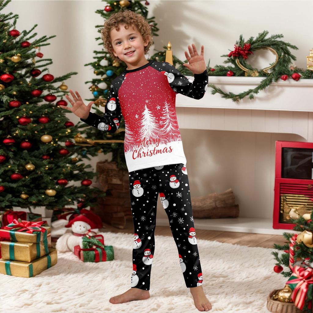 Weihnachtsdruck Süßes Familienset Schlafanzug, Hauskleidung, Familienset Langarm Oberteil Hosen Set