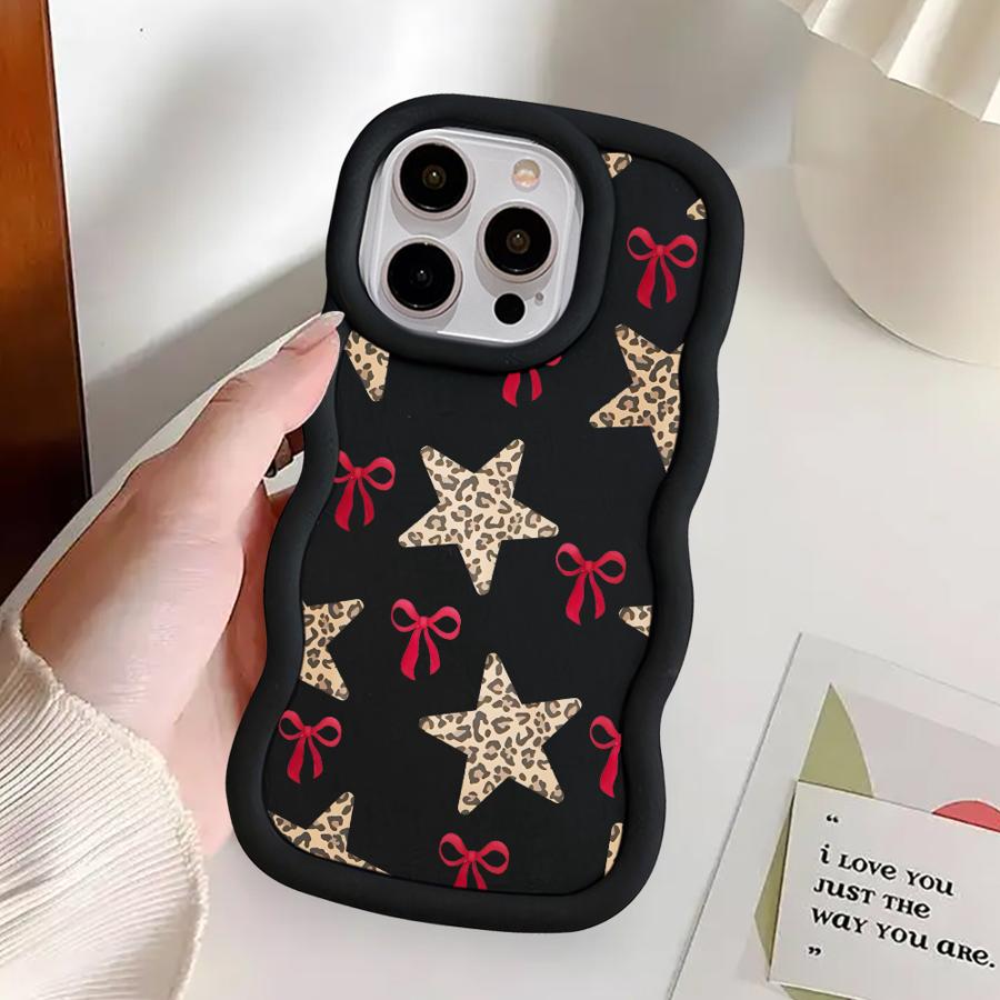 Case for iPhone 8 14 16 Pro Max 12 15 Plus 11 13 17 Air XR Soft Phone Cover Leopard Love Star