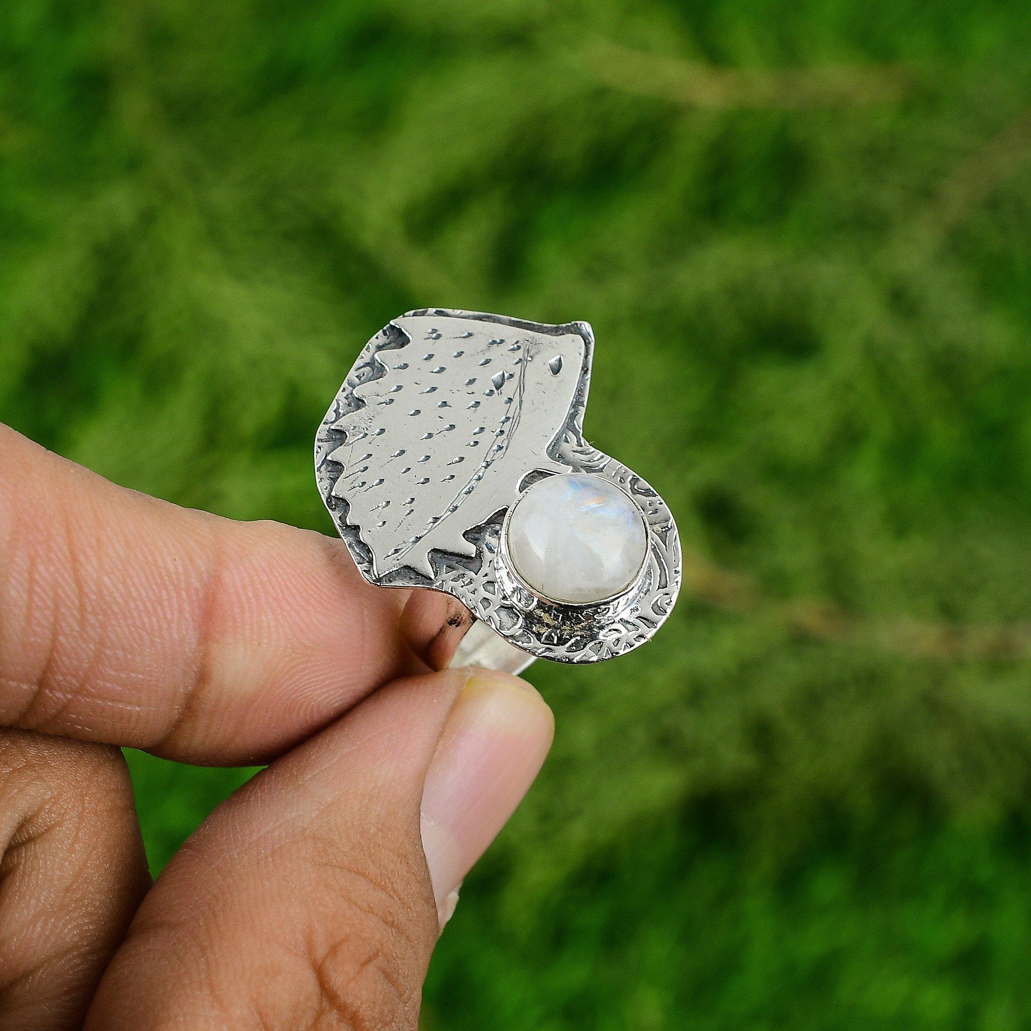 

Натуральный Радужный Лунный Камень Серебро 925 пробы Кольцо Обещания Этническое Заявление Юбилейное Adjustable