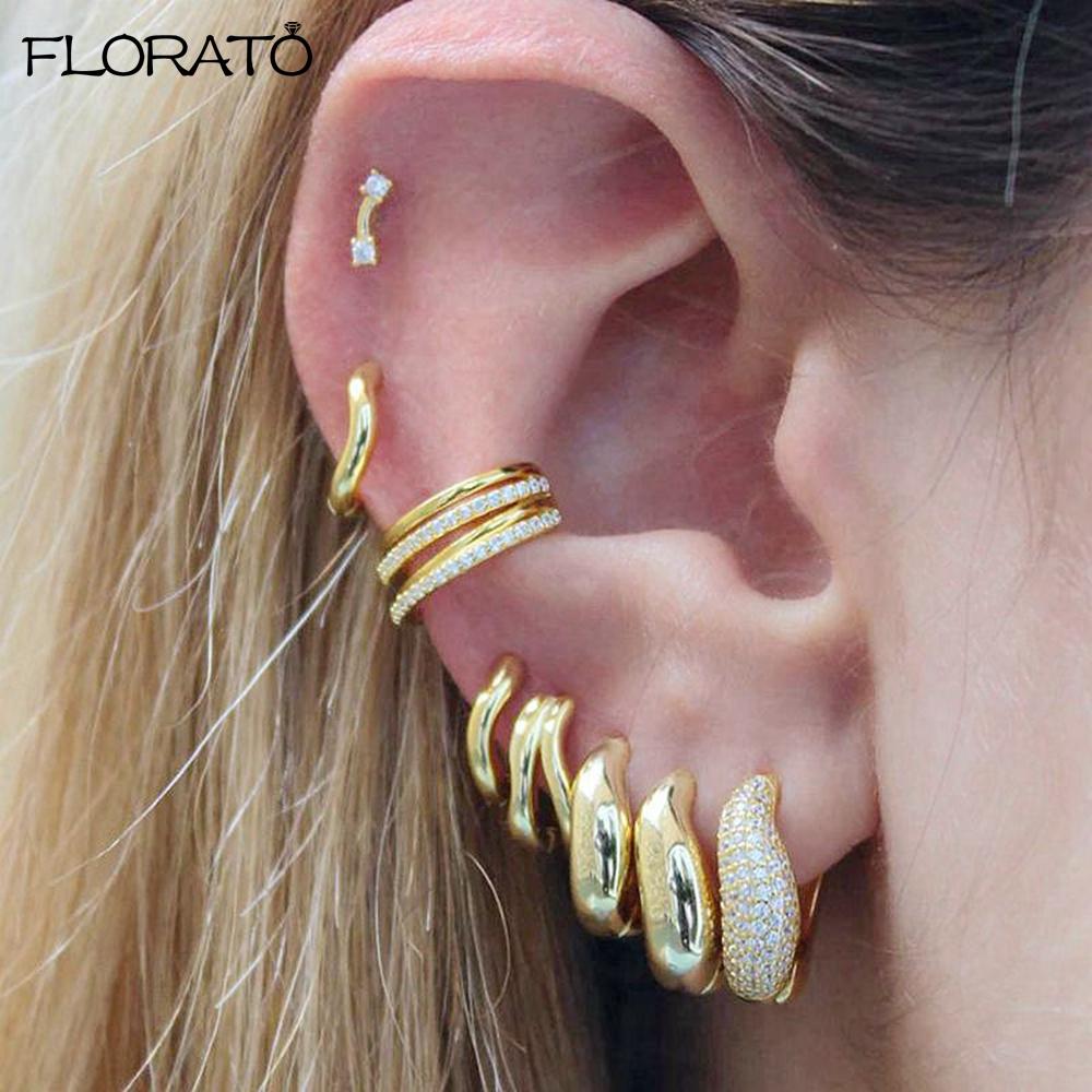 925 Sterling Silver Needle Luxury 18K Gold-color Hoop Earrings for Women Fashion Zircon Earrings Wedding Fine Jewelry Wholesale