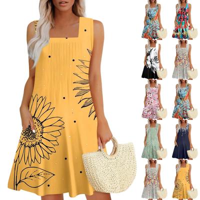 Womens Summer Dresses Loose  Sleeveless Sundresses Dress With Pockets