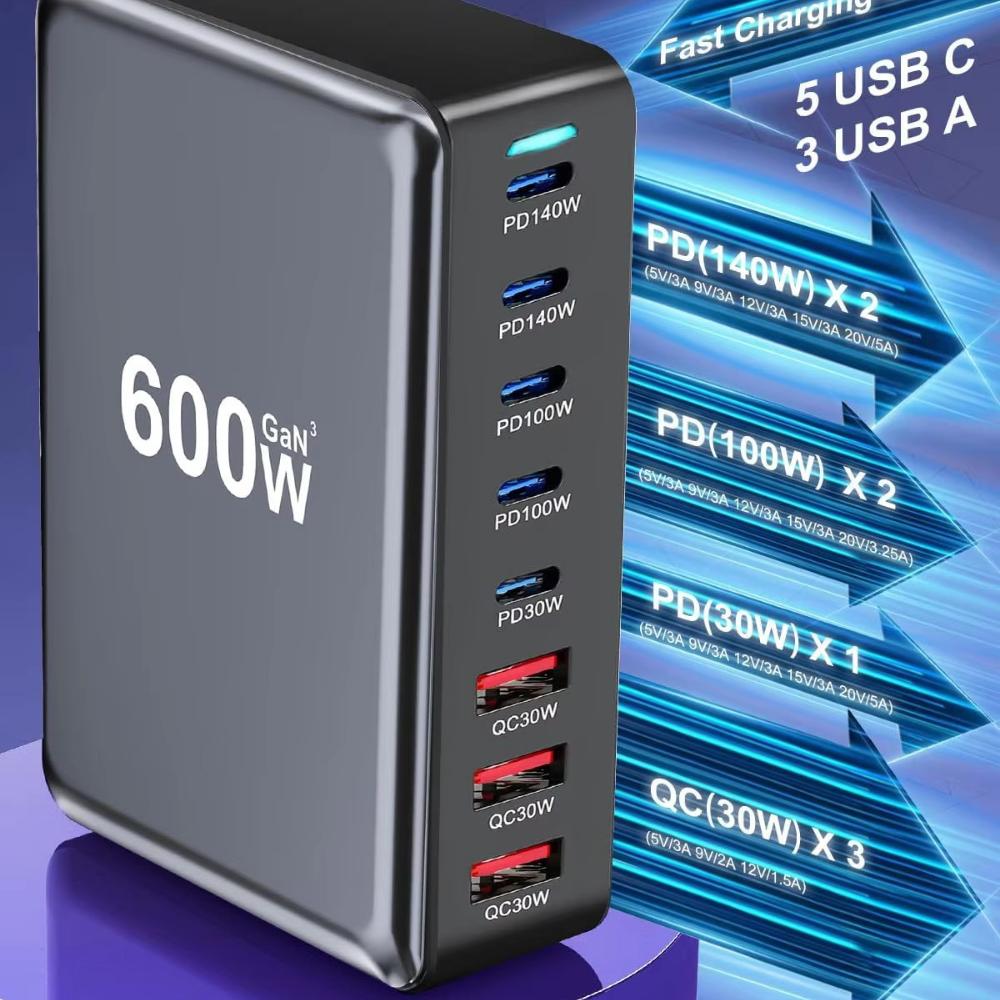 Super Schnellladende 600W Tragbare Powerstation mit mehreren Anschlüssen Elektrischer Ladegerät-Adapter für iPhone und Uhr